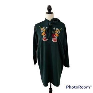 Zara Green Floral Embroidery Dress